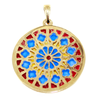 Médaille Or Jaune Vitrail Rosace Fleur 25mm 