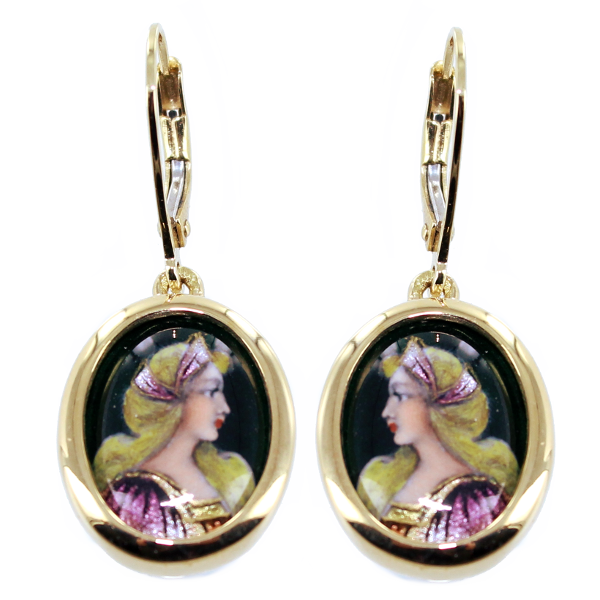 Boucles d'oreilles Or Jaune Email - Coiffe rose 