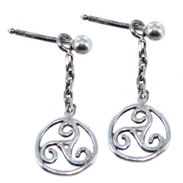 Boucles d'oreilles Argent pendantes Triskell entouré avec chainettes 