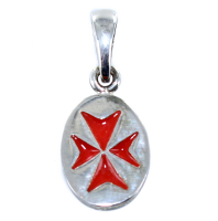 Médaille Argent  Croix de Malte émaillée rouge 