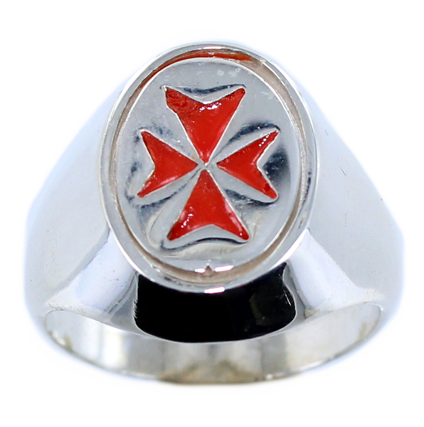 Chevalière Croix de Malte émaillée rouge Argent 