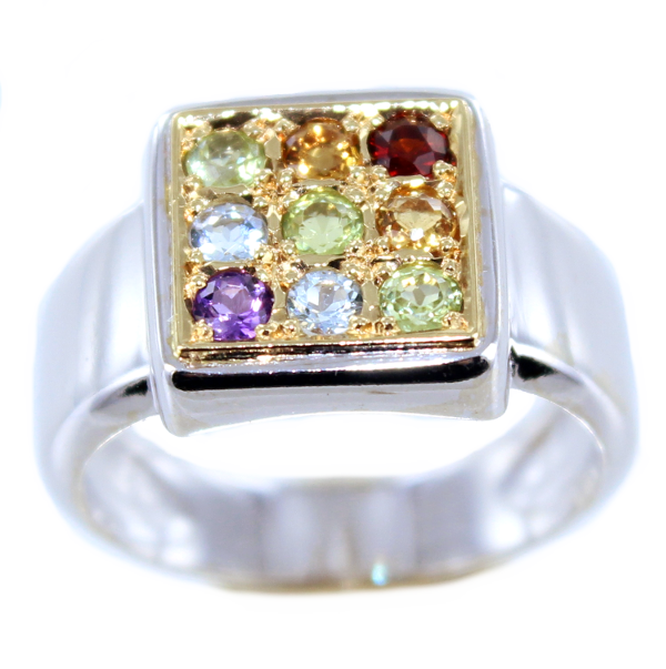 Bague Or Bicolore Serti grain Arc en ciel I 