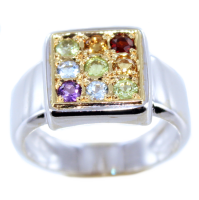 Bague Or Bicolore Serti grain Arc en ciel I 