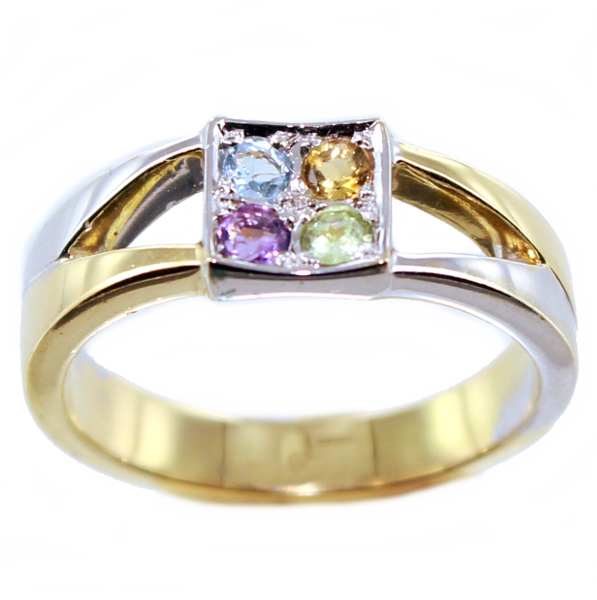 Bague Or Bicolore Serti grain Arc en ciel II 