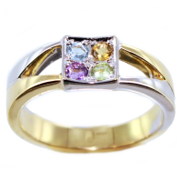 Bague Or Bicolore Serti grain Arc en ciel II 