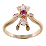 Bague Or 18 K Serti griffe Fleur Laurier rose 