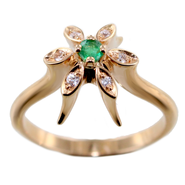 Bague Or 18 K Serti griffe Fleur Zinnia 