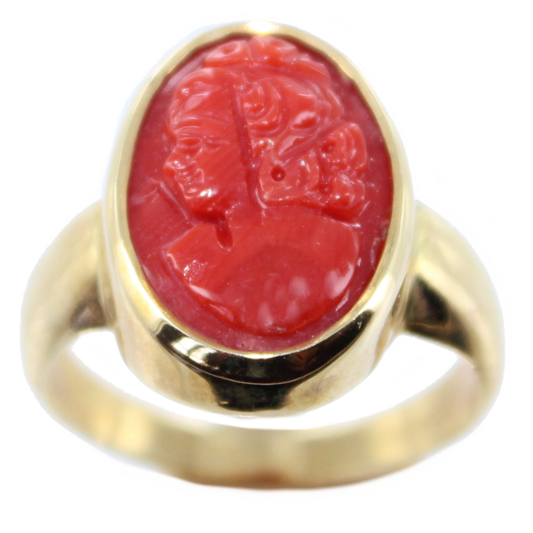 Bague Or Jaune Camée - La dame rouge 