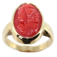 Bague Or Jaune Camée - La dame rouge 