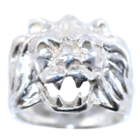 Chevalière Argent Tête Lion gueule ouverte 
