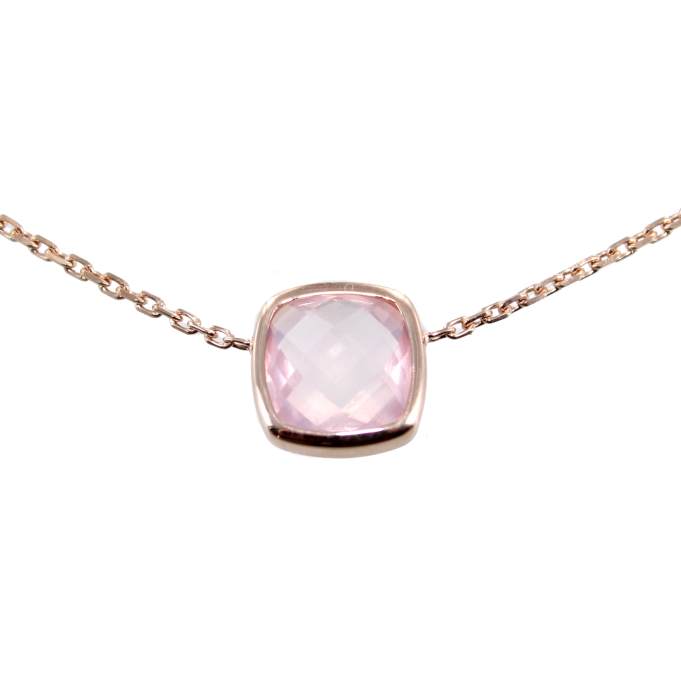 Collier Or 18 K Rose Quotidien - Quartz 8x8mm - Petit modèle 