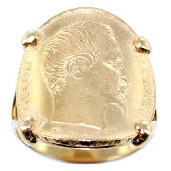 Bague Monture double jonc griffes pièce 20 Francs or Or Jaune 