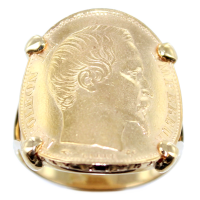 Bague Monture double jonc griffes pièce 20 Francs or Or Jaune 