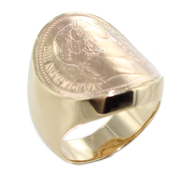 Bague Monture chevalière bombée Pièce Nap. III 10 francs Incluse - Image 2 