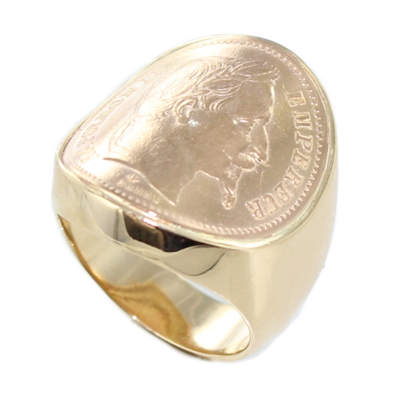 Bague Monture chevalière bombée Pièce Nap. III 10 francs Incluse - Image 3 