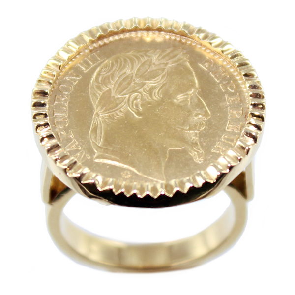 Bague Monture collerette pièce 20 Francs or Or Jaune 