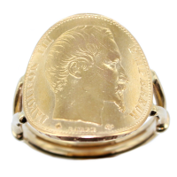 Bague Or Jaune  Monture double jonc pièce 20 Francs or 