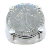 Bague Monture chevalière plate Griffes pièce 1/2 franc Nickel Argent 