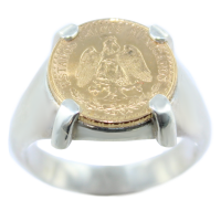 Bague Monture chevalière plate Griffes pièce 2 pesos Argent 