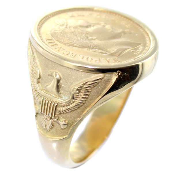 Bague Monture chevalière plate Aigles pièce 20 francs or Or Jaune 