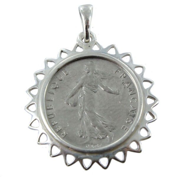 Pendentif Argent Monture Lotus Pièce de 1/2 franc nickel 