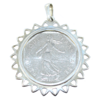 Pendentif Argent Monture Lotus Pièce 2 francs nickel 