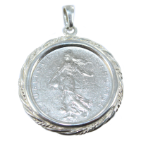 Pendentif Argent Monture Cordage pièce 1 franc nickel 