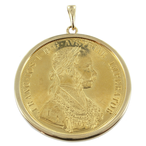 Pendentif Or Jaune Monture Entourage pièce 4 Ducats 