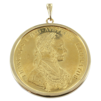 Pendentif Or Jaune Monture Entourage pièce 4 Ducats 