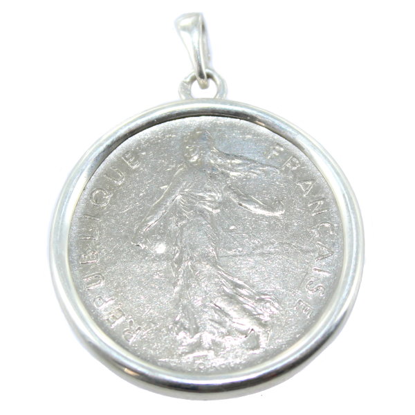 Pendentif Argent Monture Entourage pièce 5 francs nickel 