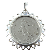 Pendentif Argent Monture Lotus pièce 5 francs nickel 