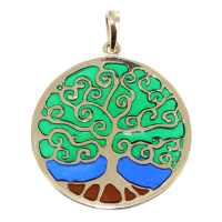 Pendentif Or Jaune Arbre de vie de couleur - Taille 2 