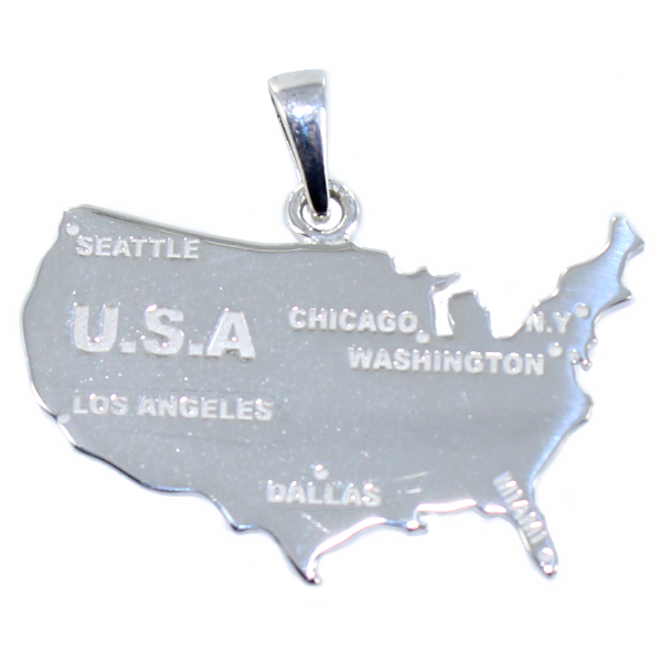 Pendentif Argent Carte Etats-Unis 