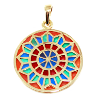 Médaille Or Jaune Vitrail Rosace Soleil 24mm 