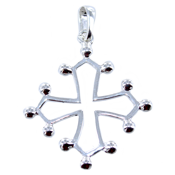 Croix Occitane avec boules - Taille 2 Argent 