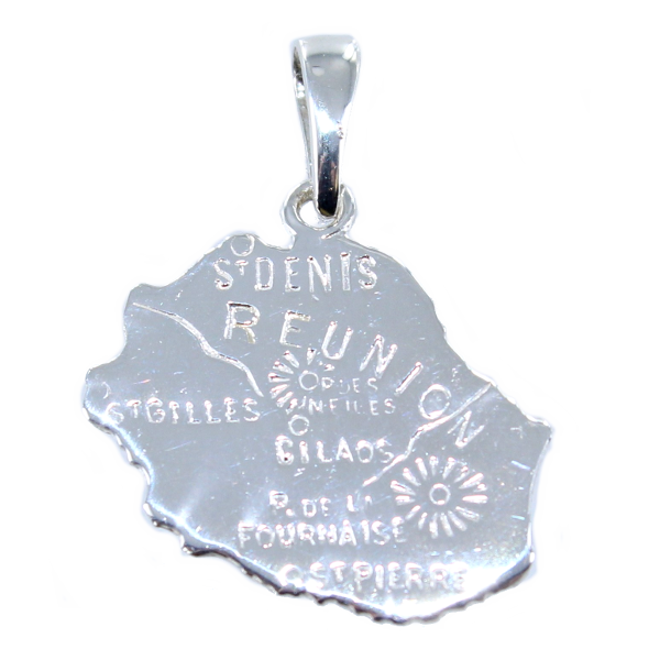 Pendentif Argent Carte La Réunion - Taille 1 