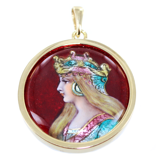 Pendentif Or Jaune Email Antique - Reine de Saba 