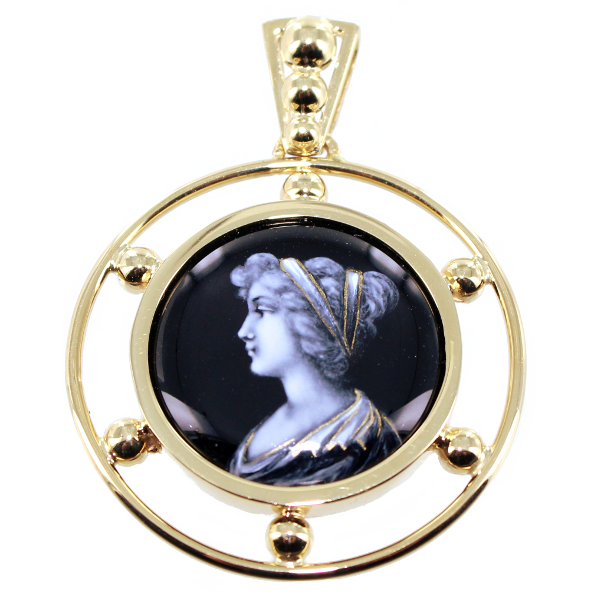 Pendentif Or Jaune Email Antique - La grecque 