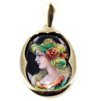 Pendentif Or Jaune Email Romantique - Fleur orangée 