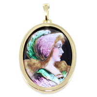 Pendentif Or Jaune Email Romantique - Capeline rose 