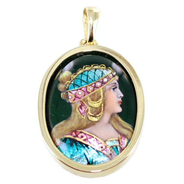 Pendentif Or Jaune Email Art Nouveau - Princesse des arts 