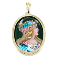 Pendentif Or Jaune Email Art Nouveau - Princesse des arts 