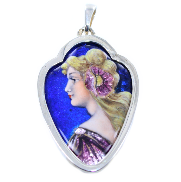 Pendentif Argent Email Art Nouveau - Violine 