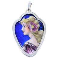 Pendentif Argent Email Art Nouveau - Violine 