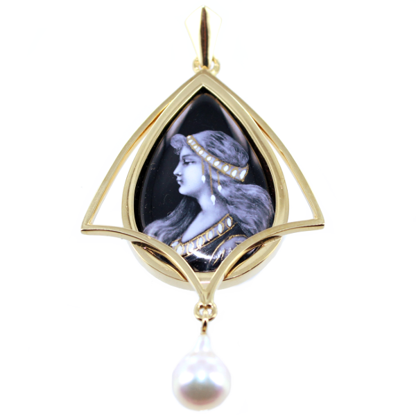 Pendentif Or Jaune Email Art Nouveau - Croisée de l'aube 