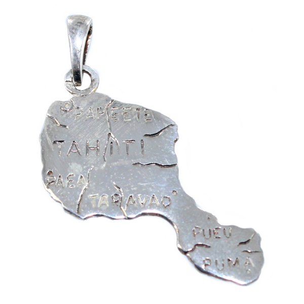 Pendentif Argent Carte Tahiti - Taille 2 