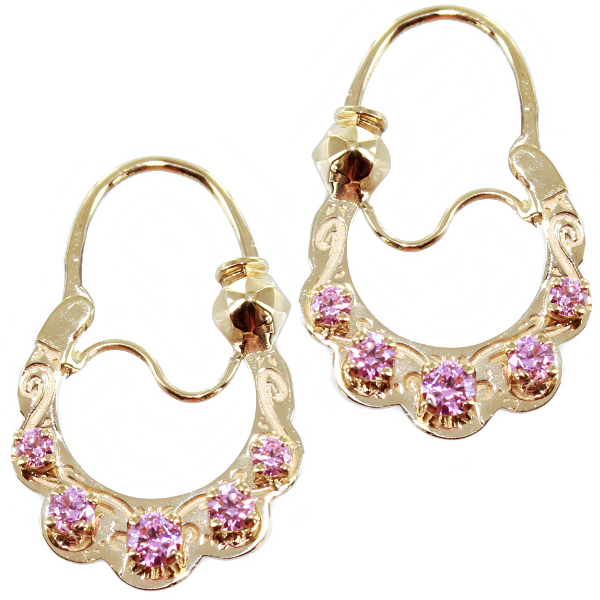 Boucles d'oreilles Or Jaune Créoles 5 pierres - 19 mm