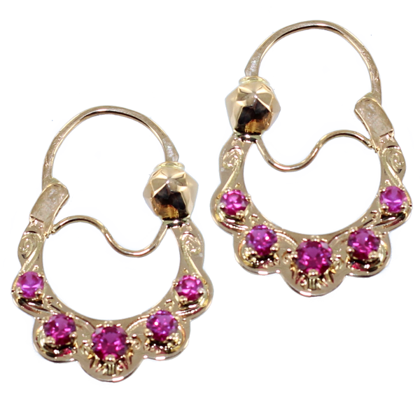 Boucles d'oreilles Or Jaune Créoles 5 pierres - 19 mm 
