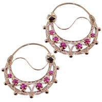 Boucles d'oreilles Or Rose Créoles à boules 6 pierres - 40 mm 