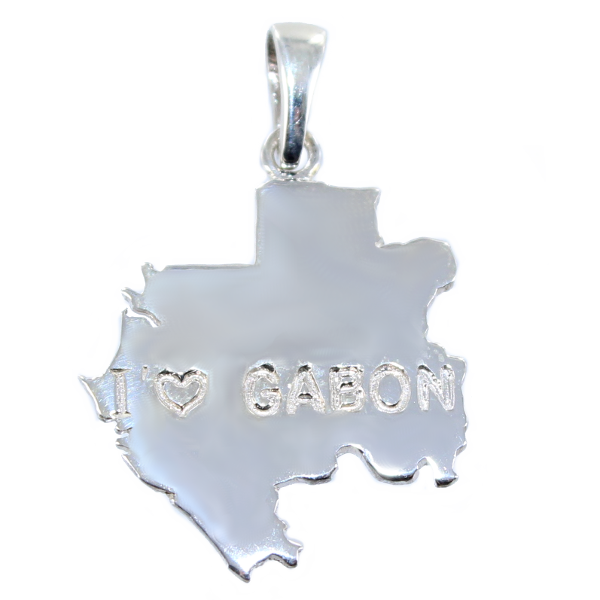 Pendentif Argent Carte I love Gabon 